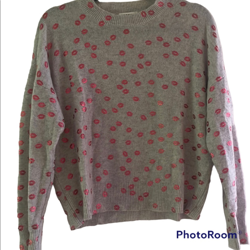 27 Miles Malibu cashmere grey and red lips sweater